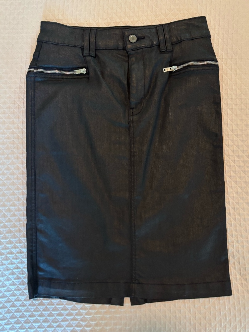 7 For All Mankind Black Coated Pencil Skirt with Zip Pockets